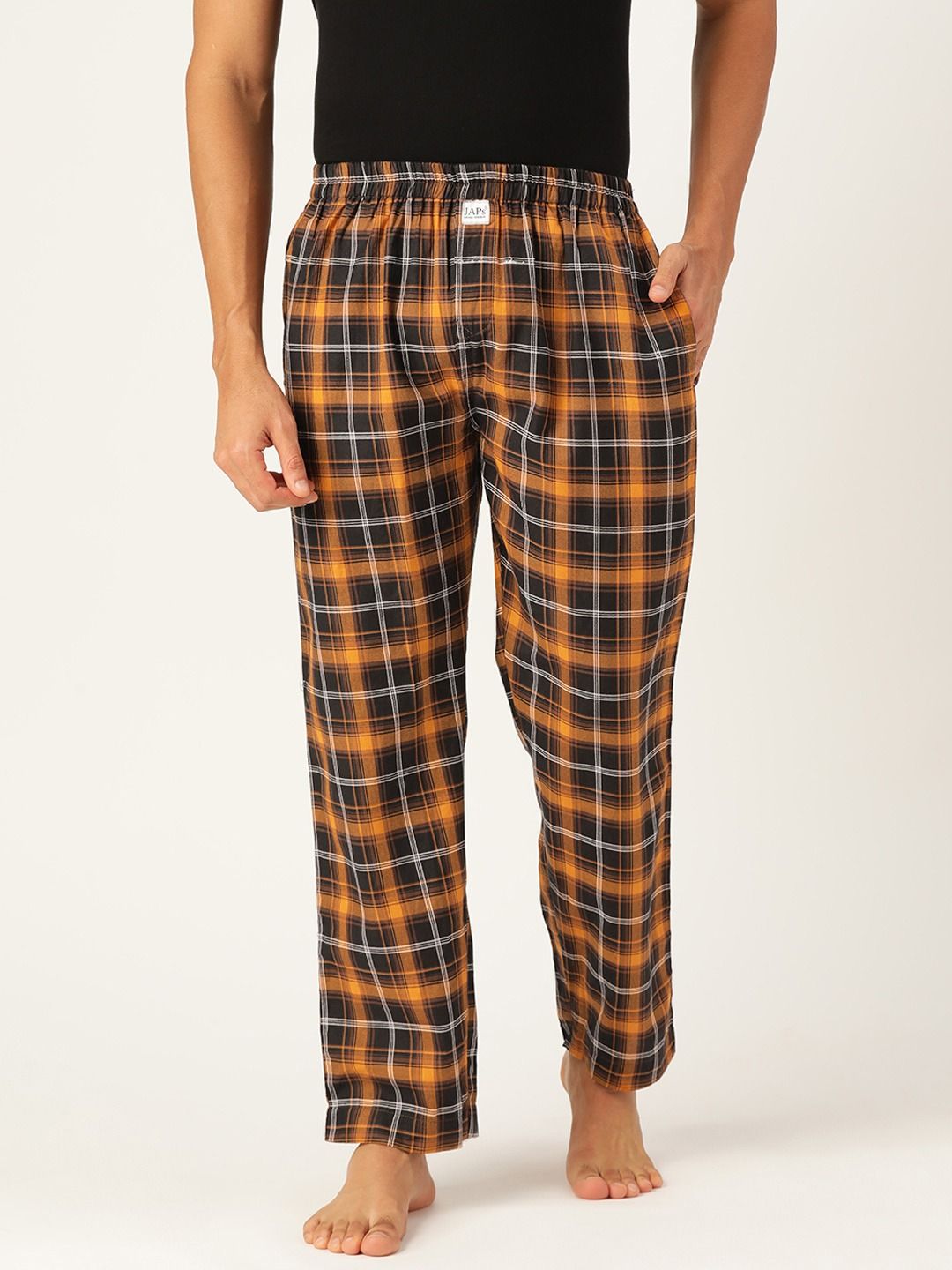 black orange checked premium cotton lounge pant pajama