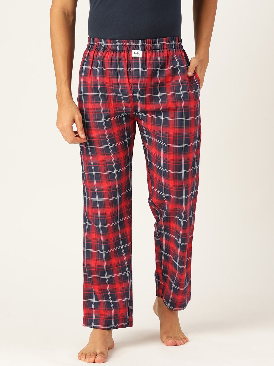 red navy checked premium cotton lounge pant pajama