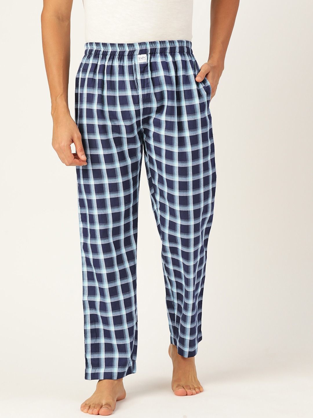 Navy Blue Checked Premium Cotton Lounge Pant Pajama Online In