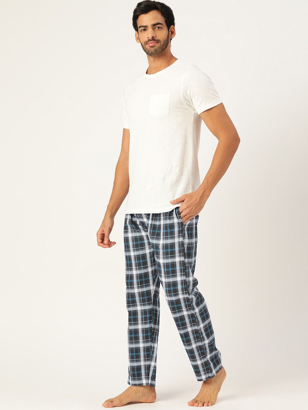 45910-1A-XL #FollowMe Polar Fleece Pajama Pants Set for Men / Sleepwear /  PJs (Medium, Black Top / White Buffalo Plaid Pant) - Just Love Fashion