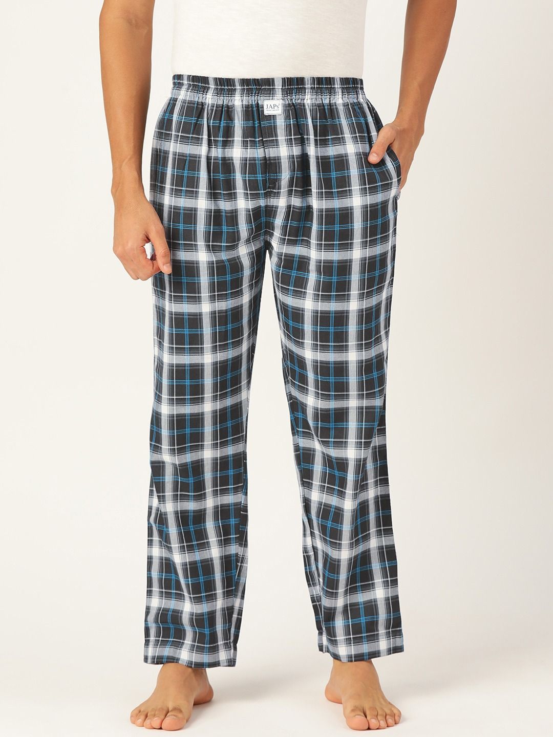 Black White Blue Checked Premium Cotton Lounge Pant Pajama Online In ...