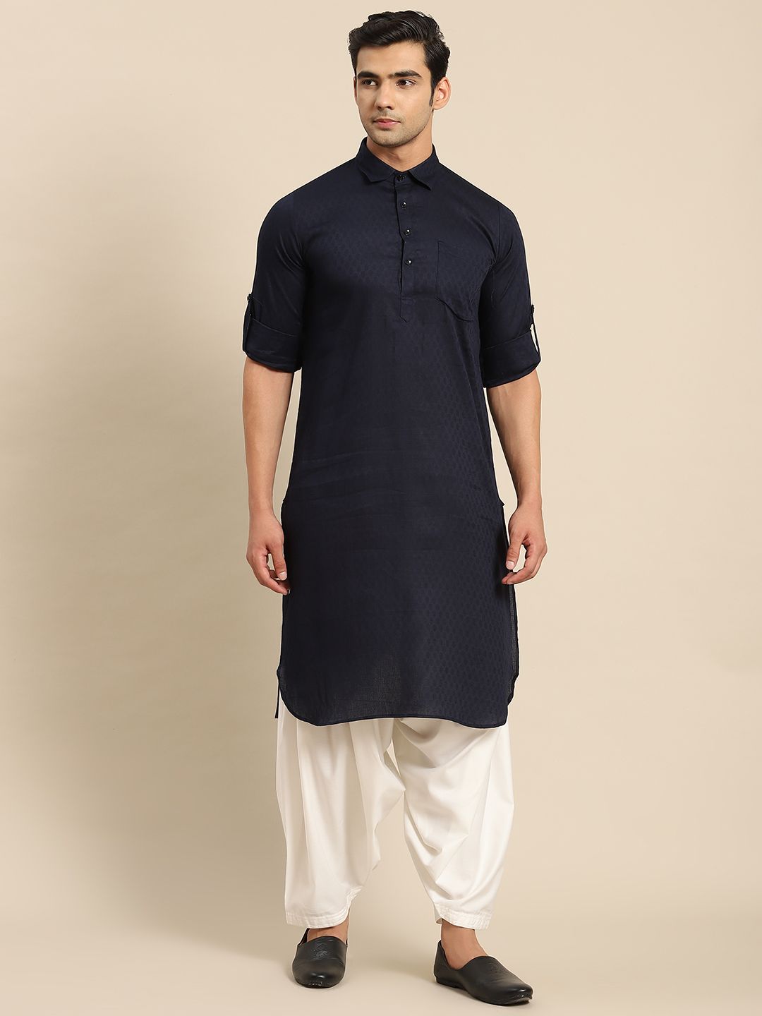 Navy Blue Shade Pathani Style Premium Cotton Kurta for Men Online SizeKurta  36 Color Navy