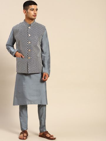 Grey Banarasi Silk Set With...