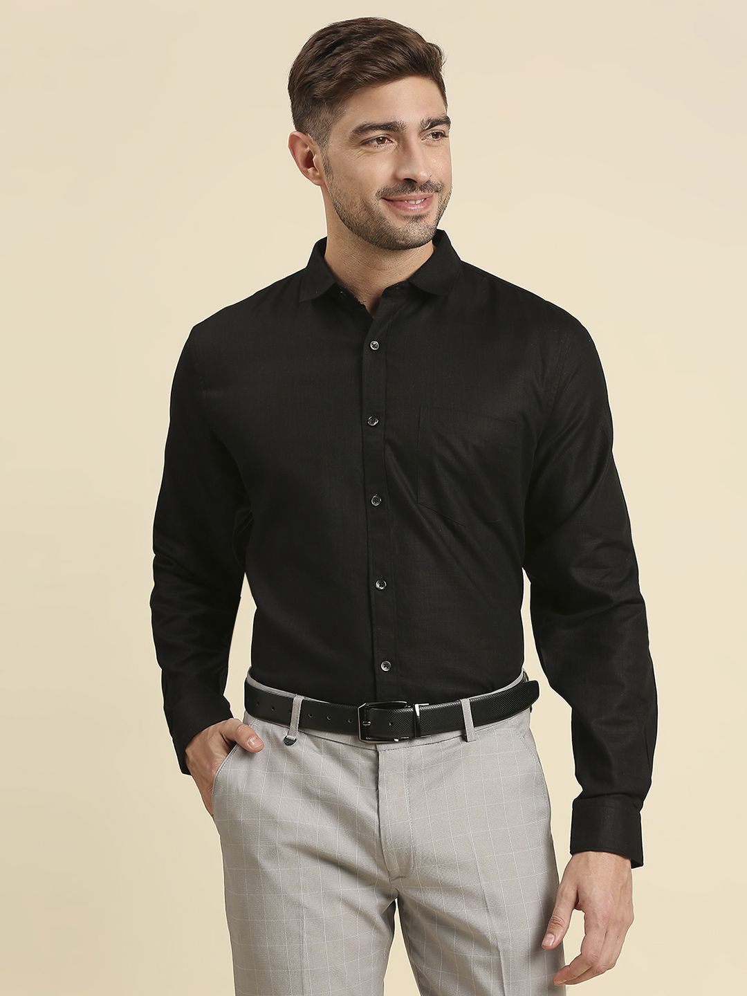 Black Cotton Full Sleeve Formal Shirt For Men