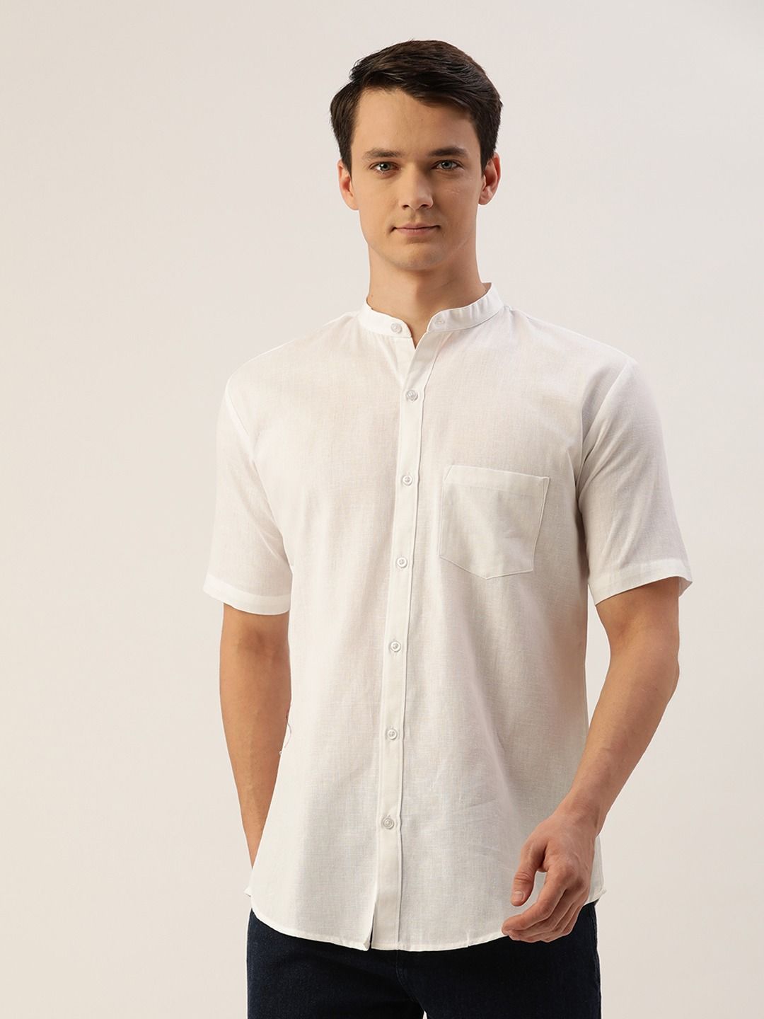 Buy White Mandarin Collar Half Sleeves Regular Fit Shirt for Men Online in  India