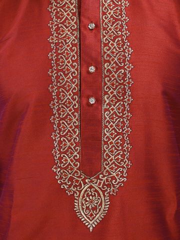 Red Embroidered Silk Kurta Churidar