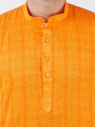 Yellow Woven Checks Design Handloom Cotton Kurta