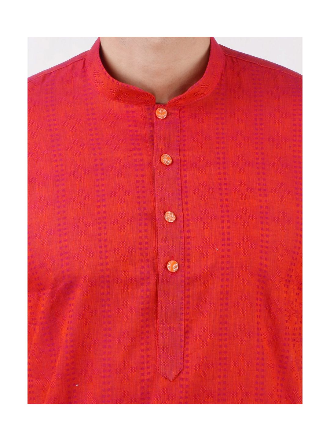 Red Self Design Handloom Cotton Kurta