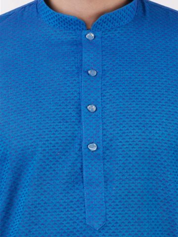 Blue Woven Checks Design Handloom Cotton Kurta