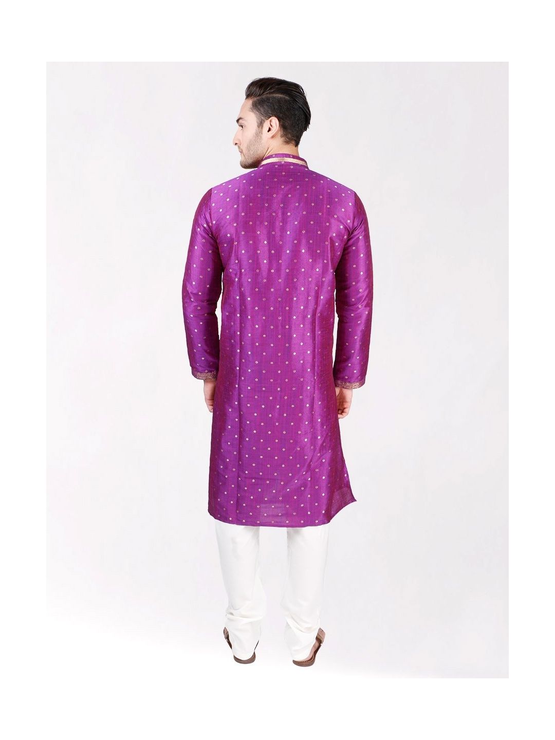 Purple Self Design Silk Kurta Pyjama