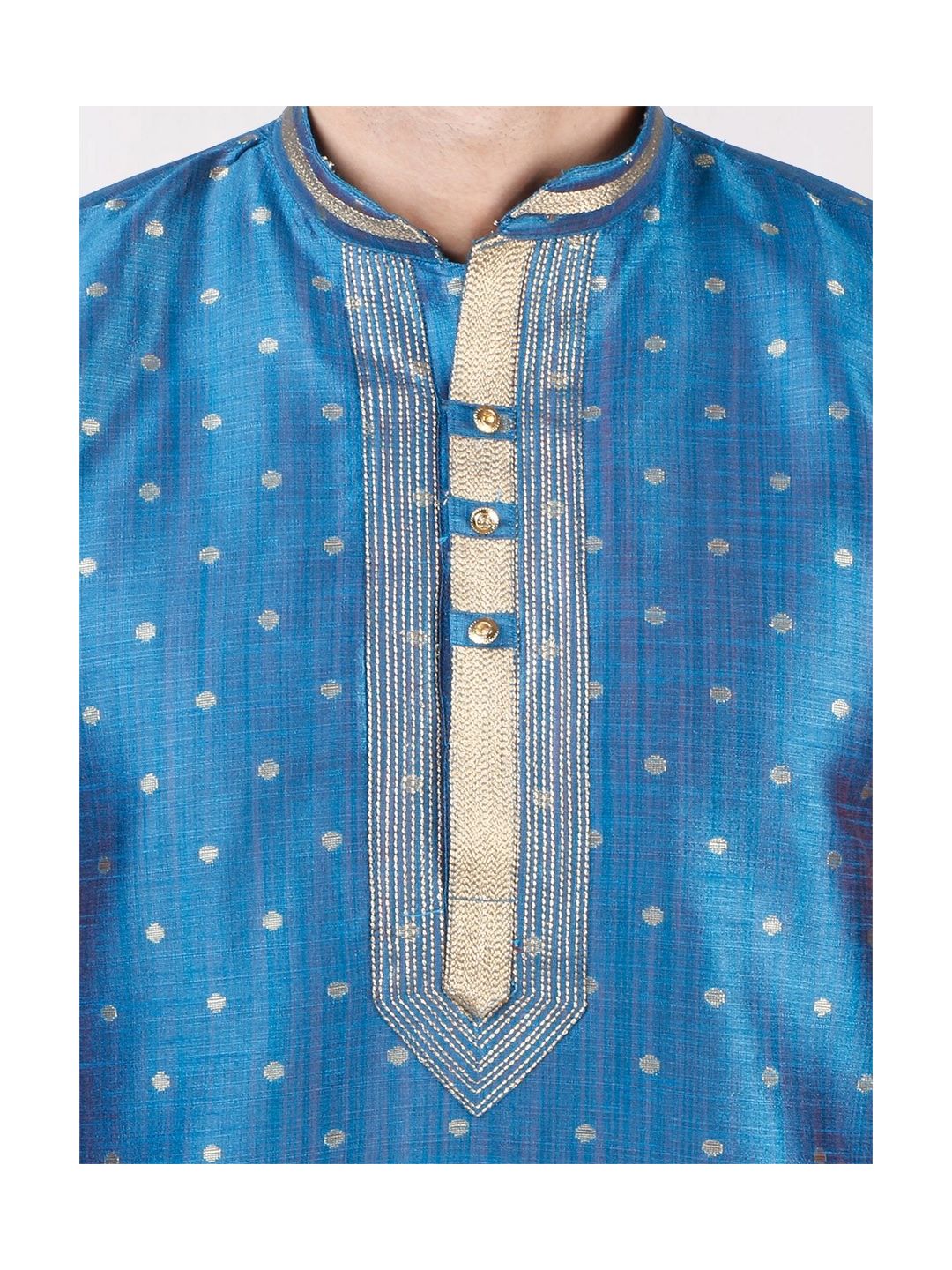 Blue Self Design Silk Kurta Pyjama