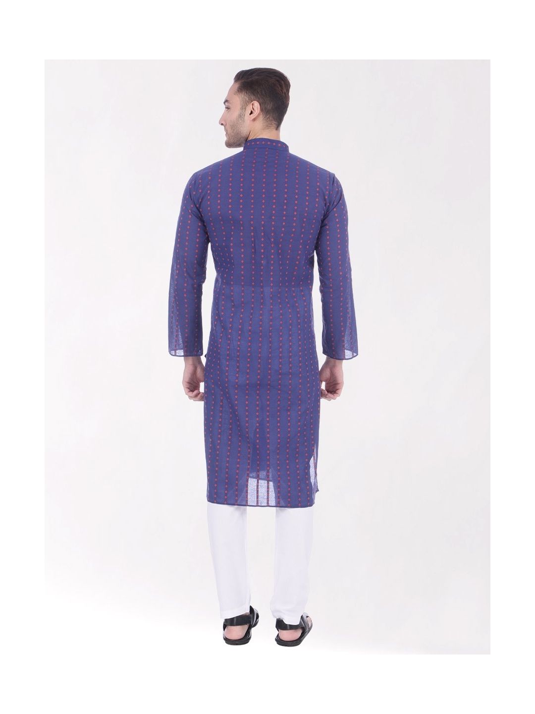 Dark Blue Woven Design Handloom Cotton Kurta