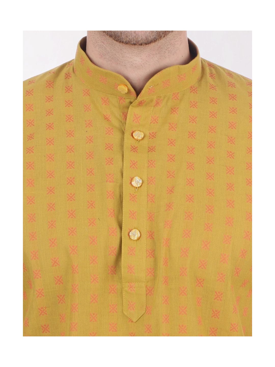 Gold Yellow Woven Design Handloom Cotton Kurta