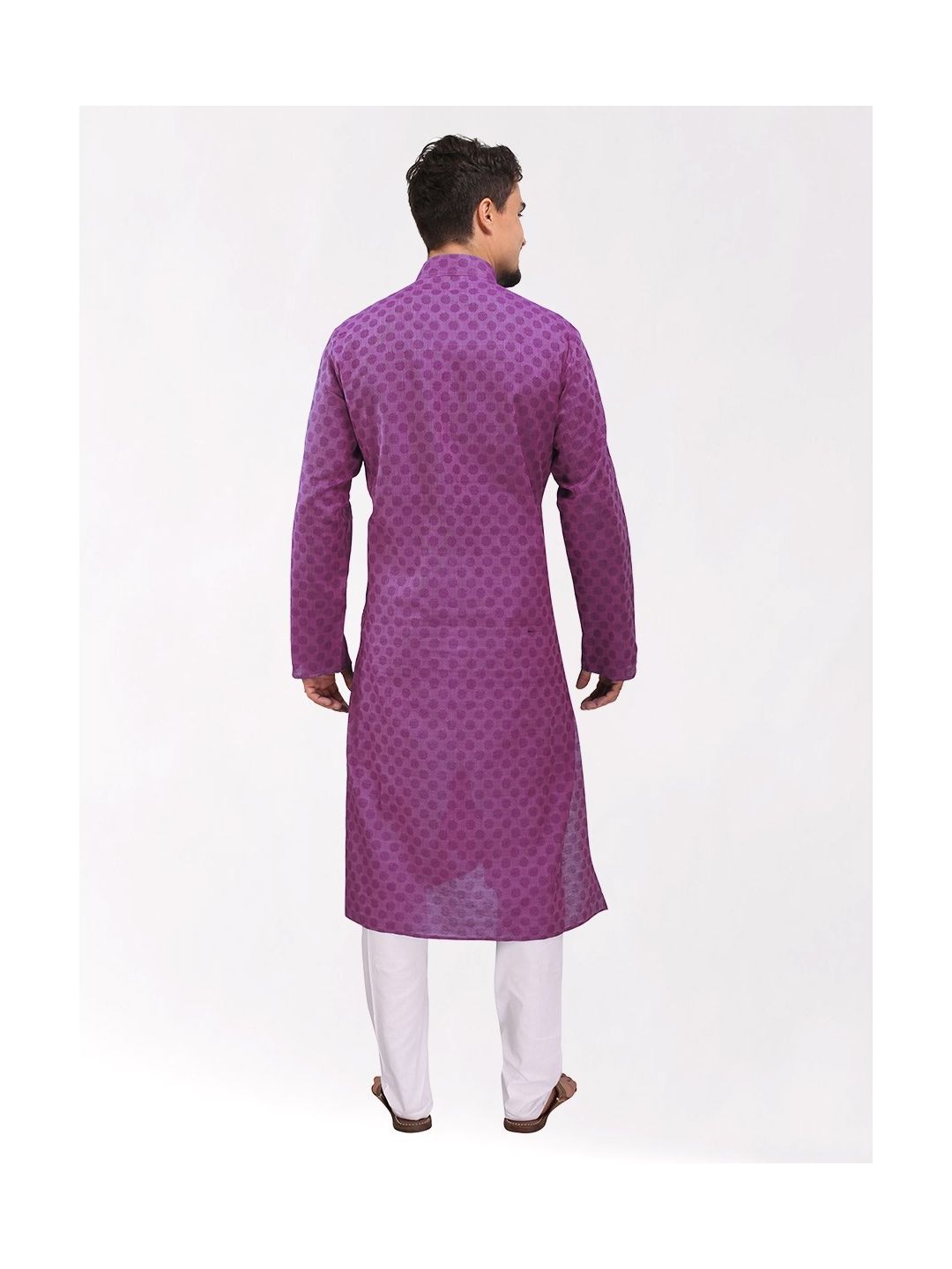 Purple Woven Design Handloom Cotton Kurta