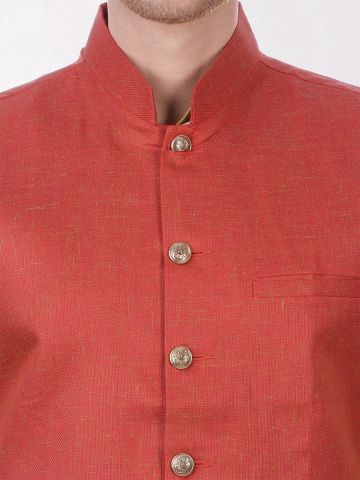 Rust Red Slim Fit Nehru Jacket