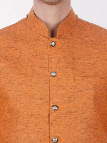 Orange Slub Slim Fit Nehru Jacket