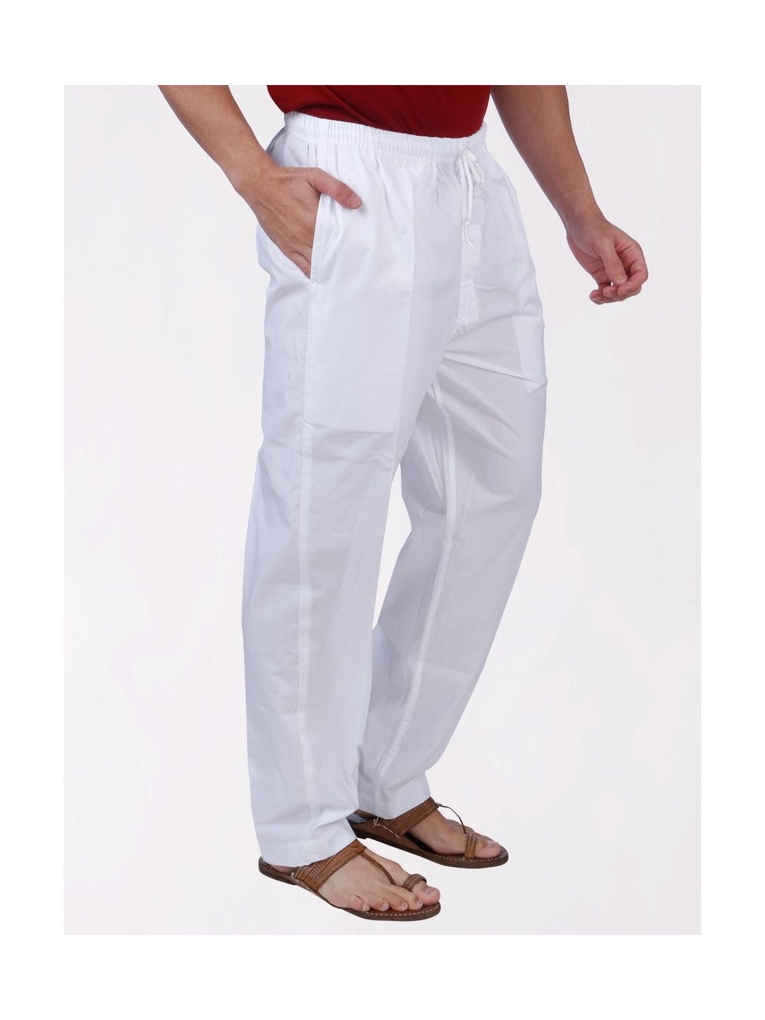 Men's Off-White Indian Pajama Pants - Solid Straight Cut | In-Sattva