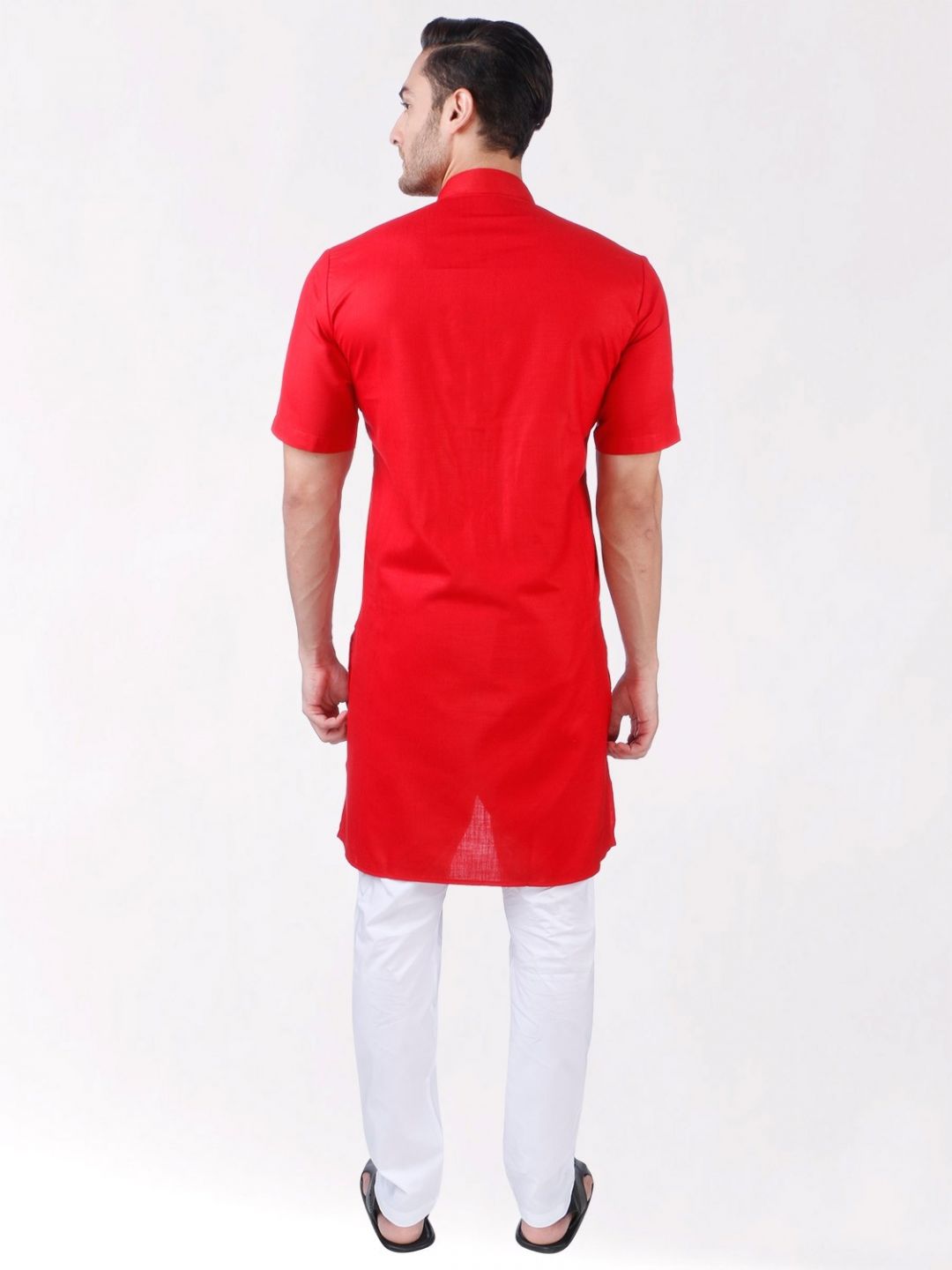 Red Tussar Cotton Kurta (Half Sleeve)