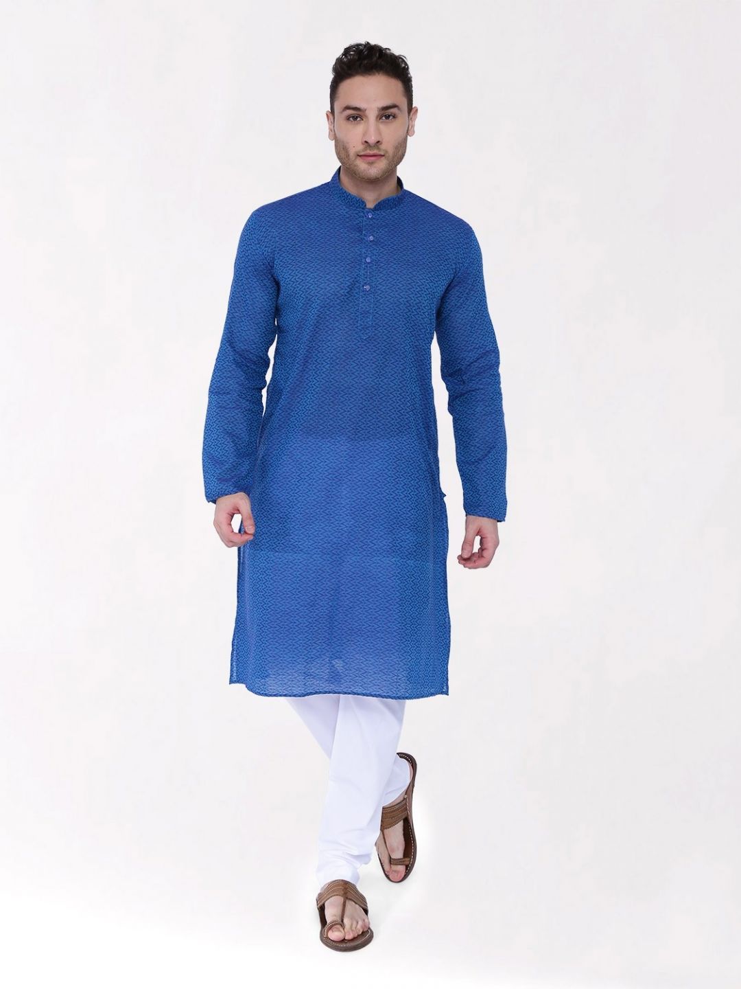 Blue  Woven Design Handloom Cotton Kurta