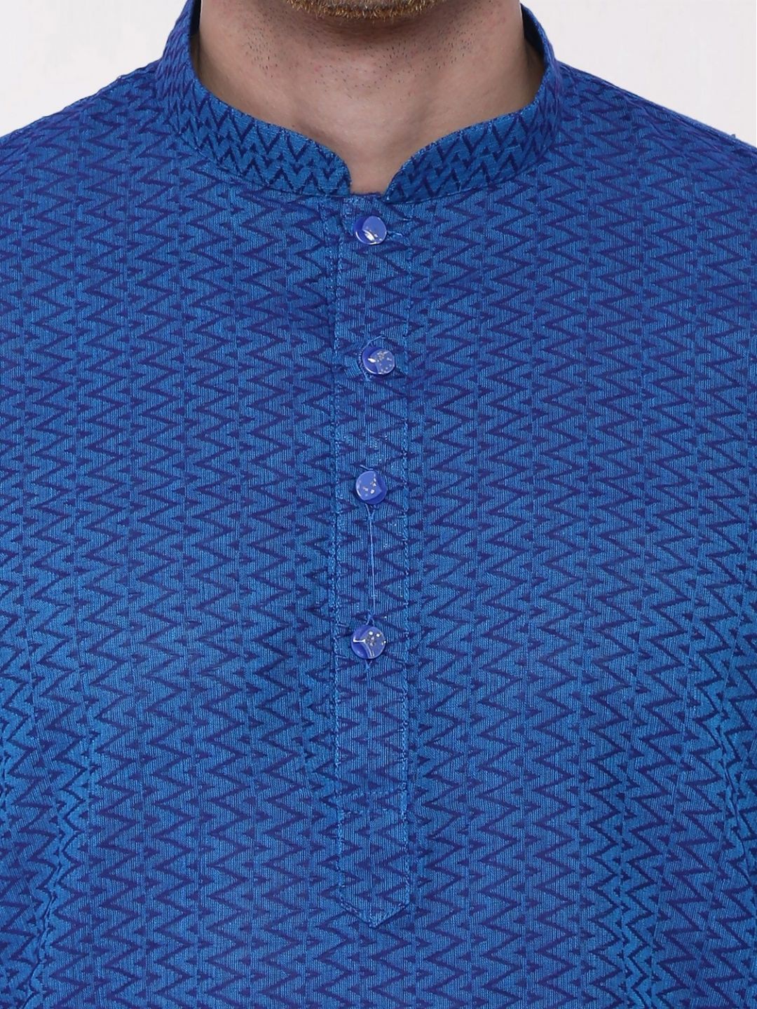 Blue  Woven Design Handloom Cotton Kurta