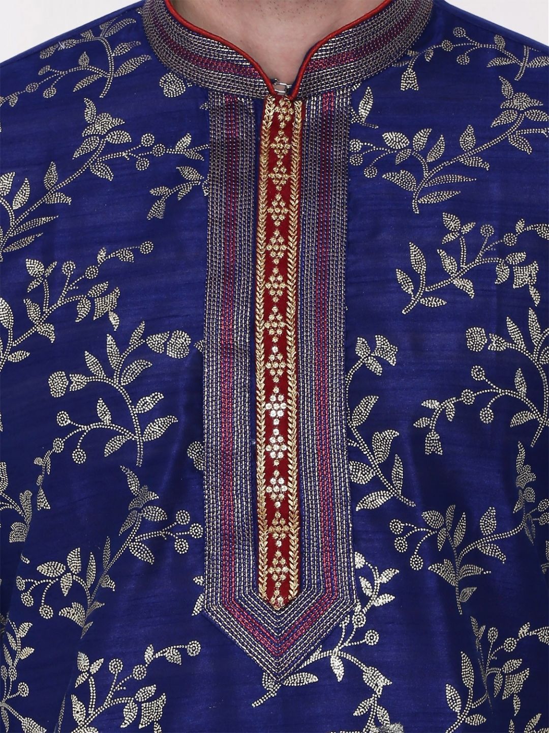 Navy Blue Embroidered Silk Kurta Churidar Set