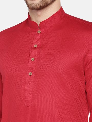 Red Woven Design Premium Cotton Kurta
