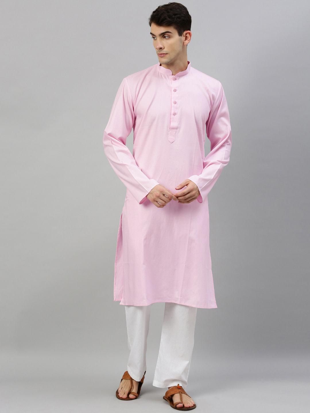 Pink Textured Premium Cotton Kurta