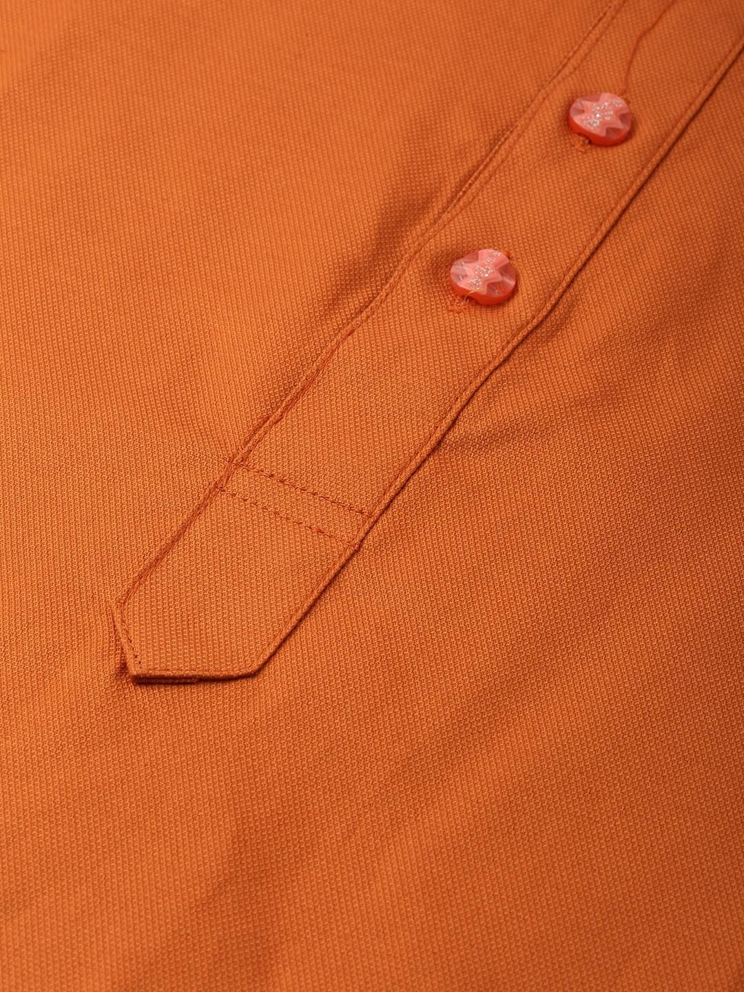 Rust Orange Textured Premium Cotton Kurta