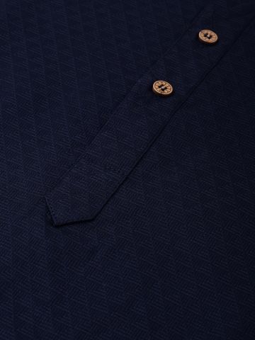 Navy Blue Woven Design Premium Cotton Kurta