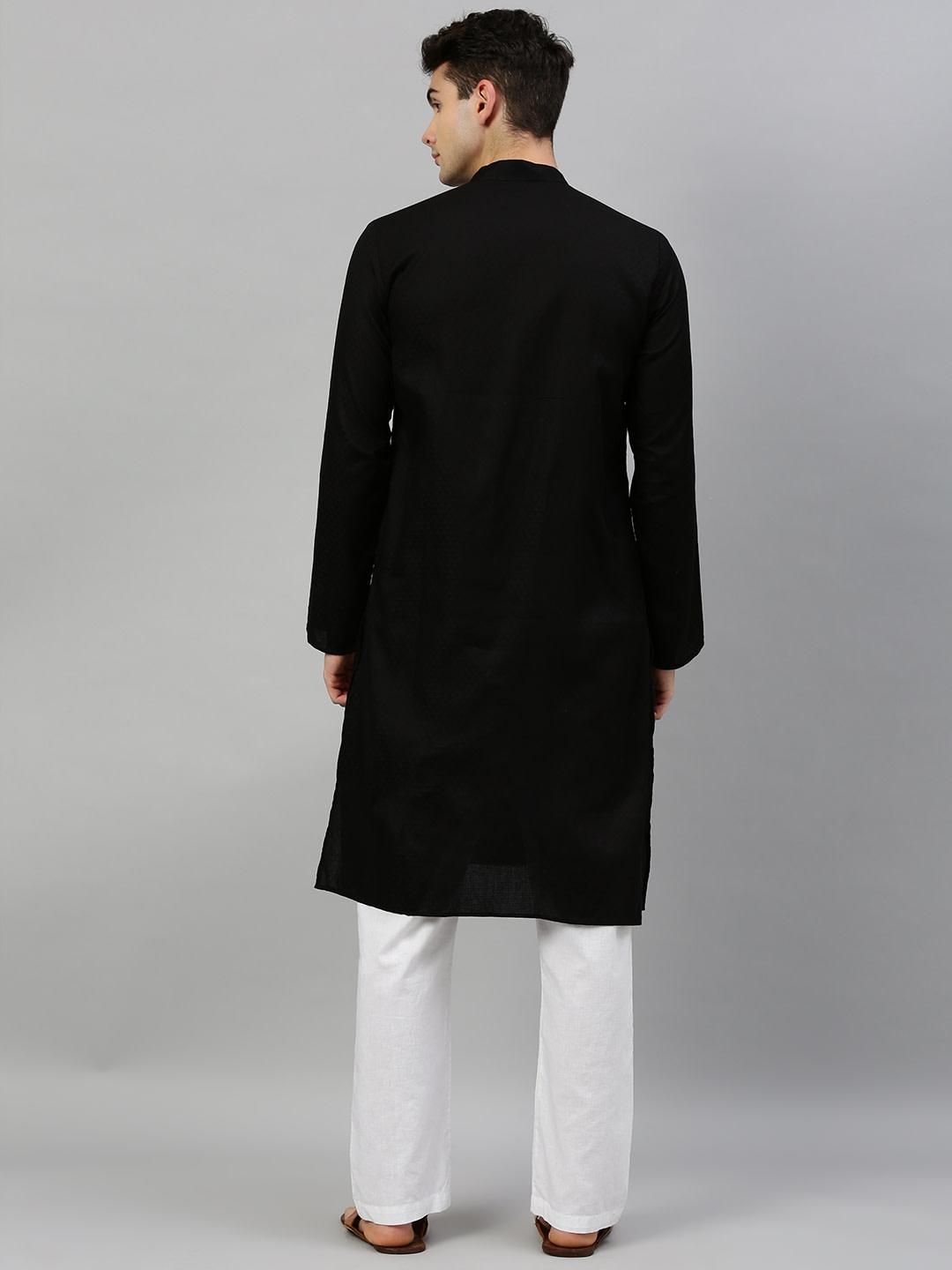 Black Woven Design Premium Cotton Kurta