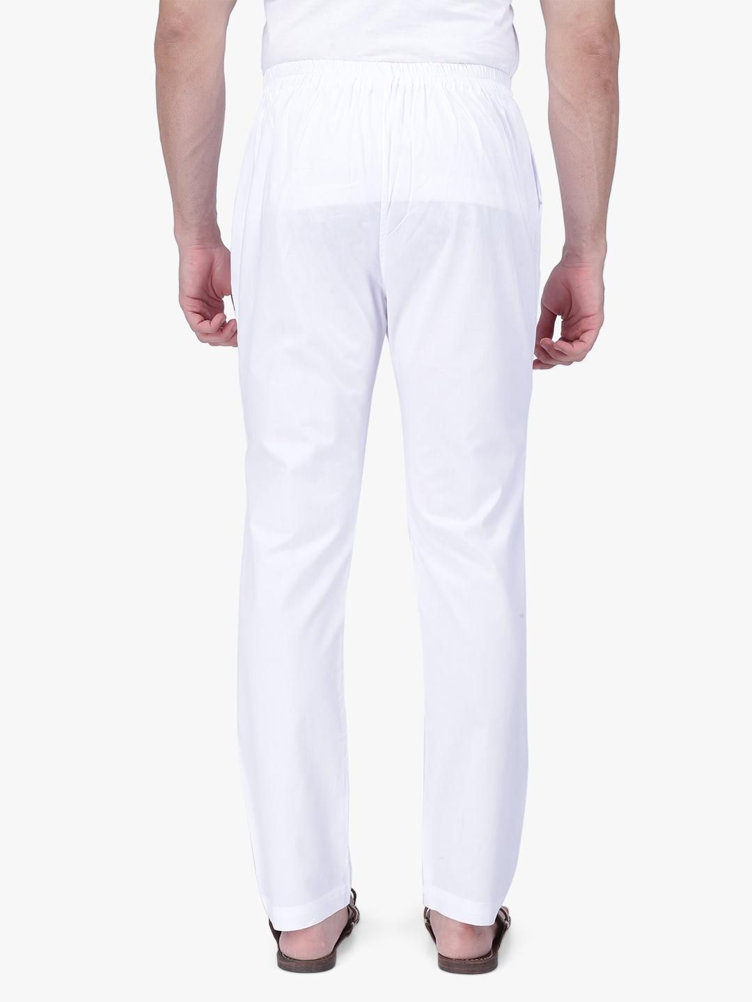 white cotton narrow cut elastic waist pyjama