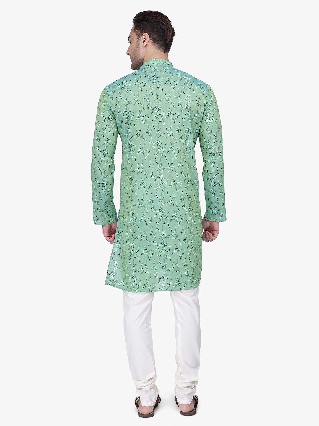 Buy Mint Green Hand Block Printed Cotton Kurta for men online in India ...