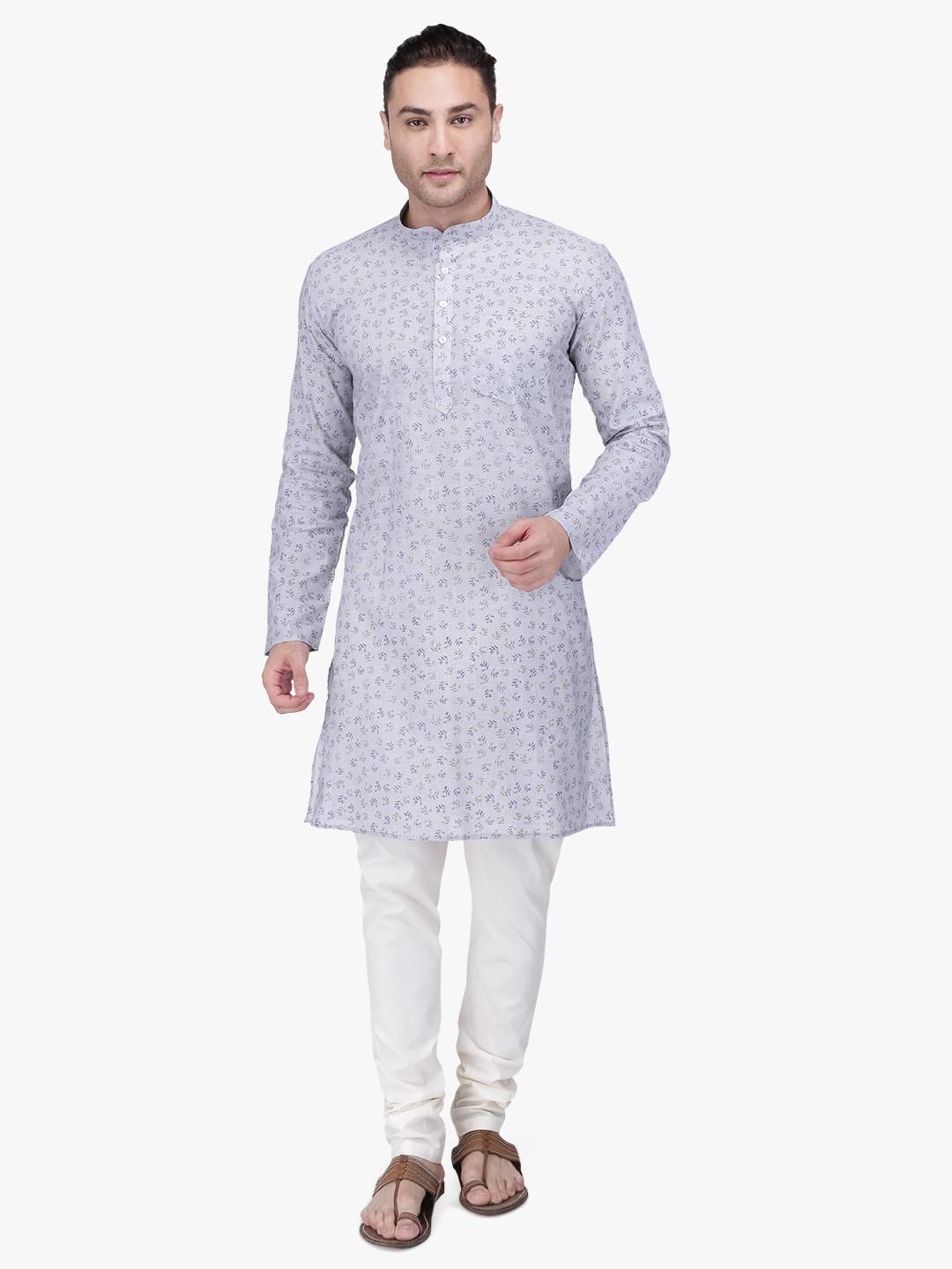 Buy Dreamy Grey Hand Block Printed Cotton Kurta for men online in India ...