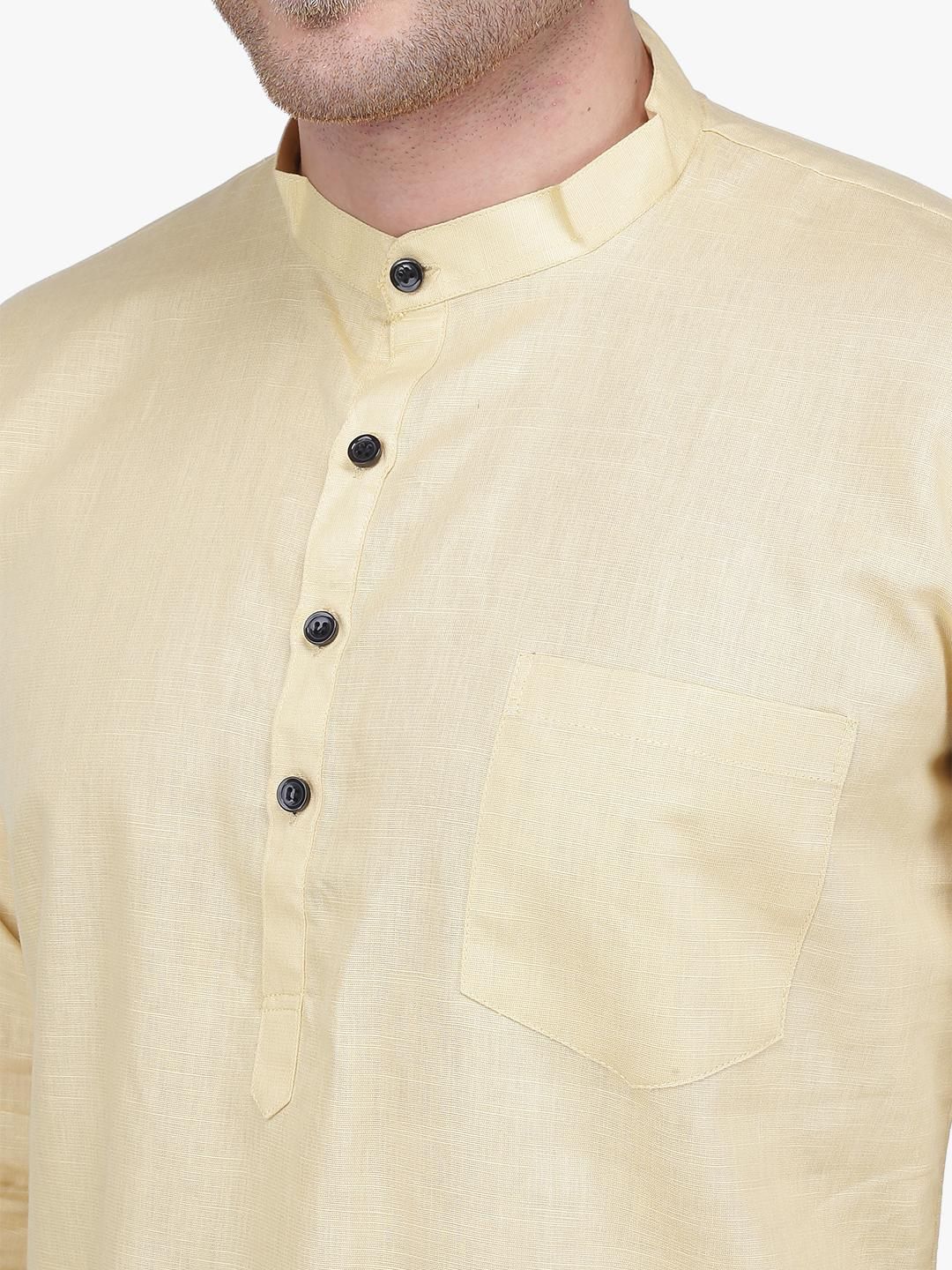 Buy Beige Roll Up Sleeve Linen Short Kurta for men online in India ...
