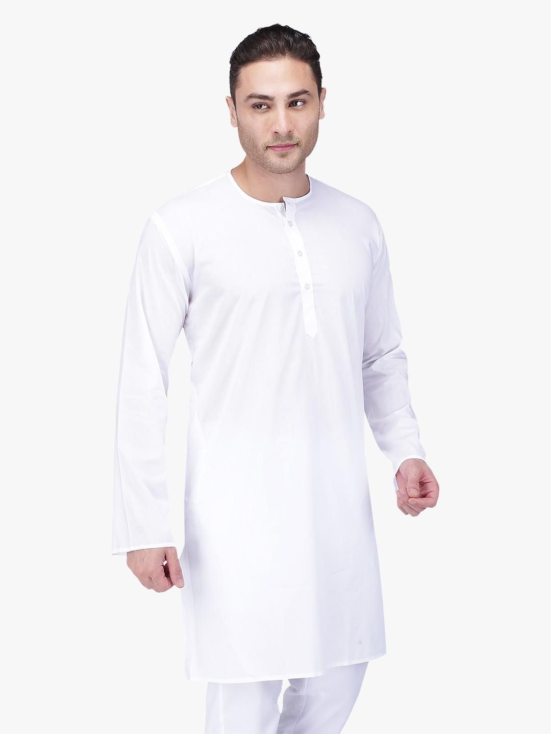 White Cotton Round Neck Kurta Pajama for Men online in India SizeKurta ...