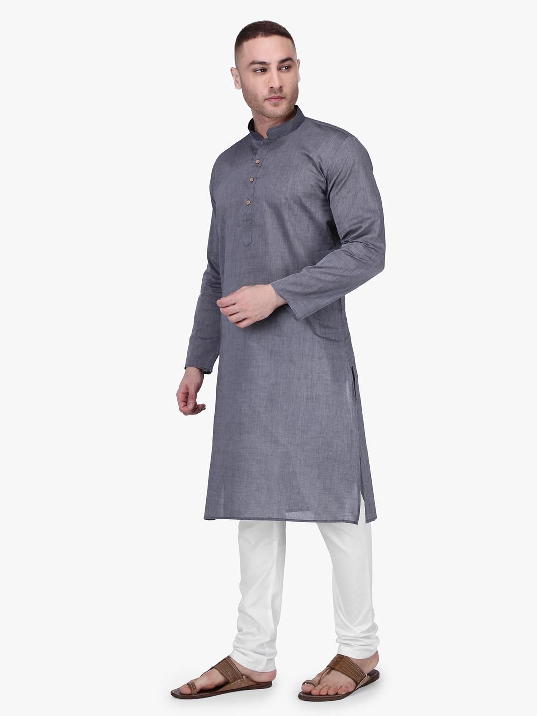 Iron Grey Slim Fit Handloom Cotton Kurta for Men Online Color Grey ...