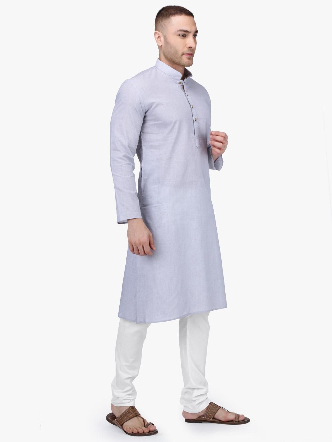 Lava Grey Slim Fit Handloom Cotton Kurta for Men Online Color Grey ...