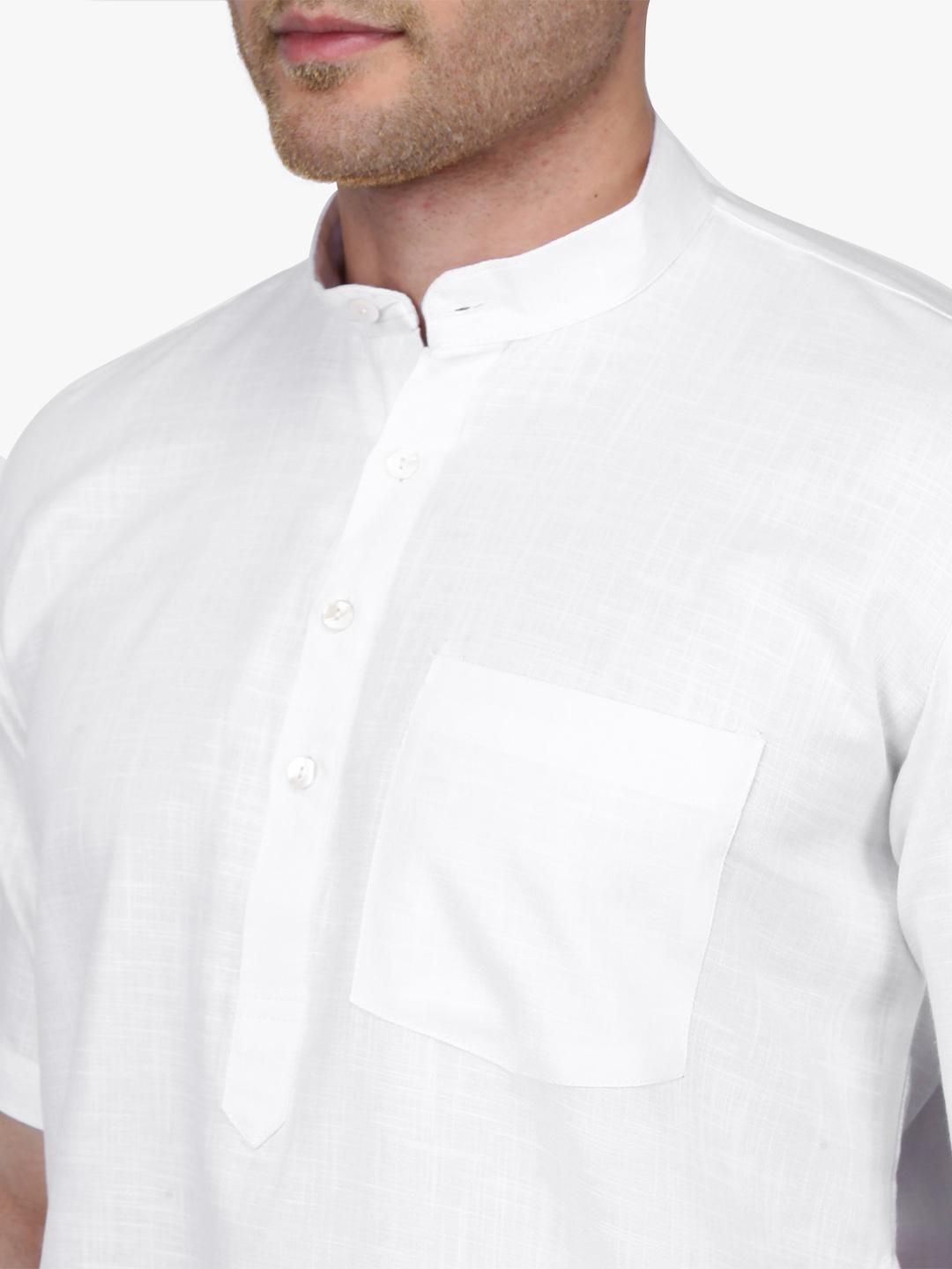 Iconic White Half Sleeve Handloom Dobby Cotton Kurta for Men Online ...