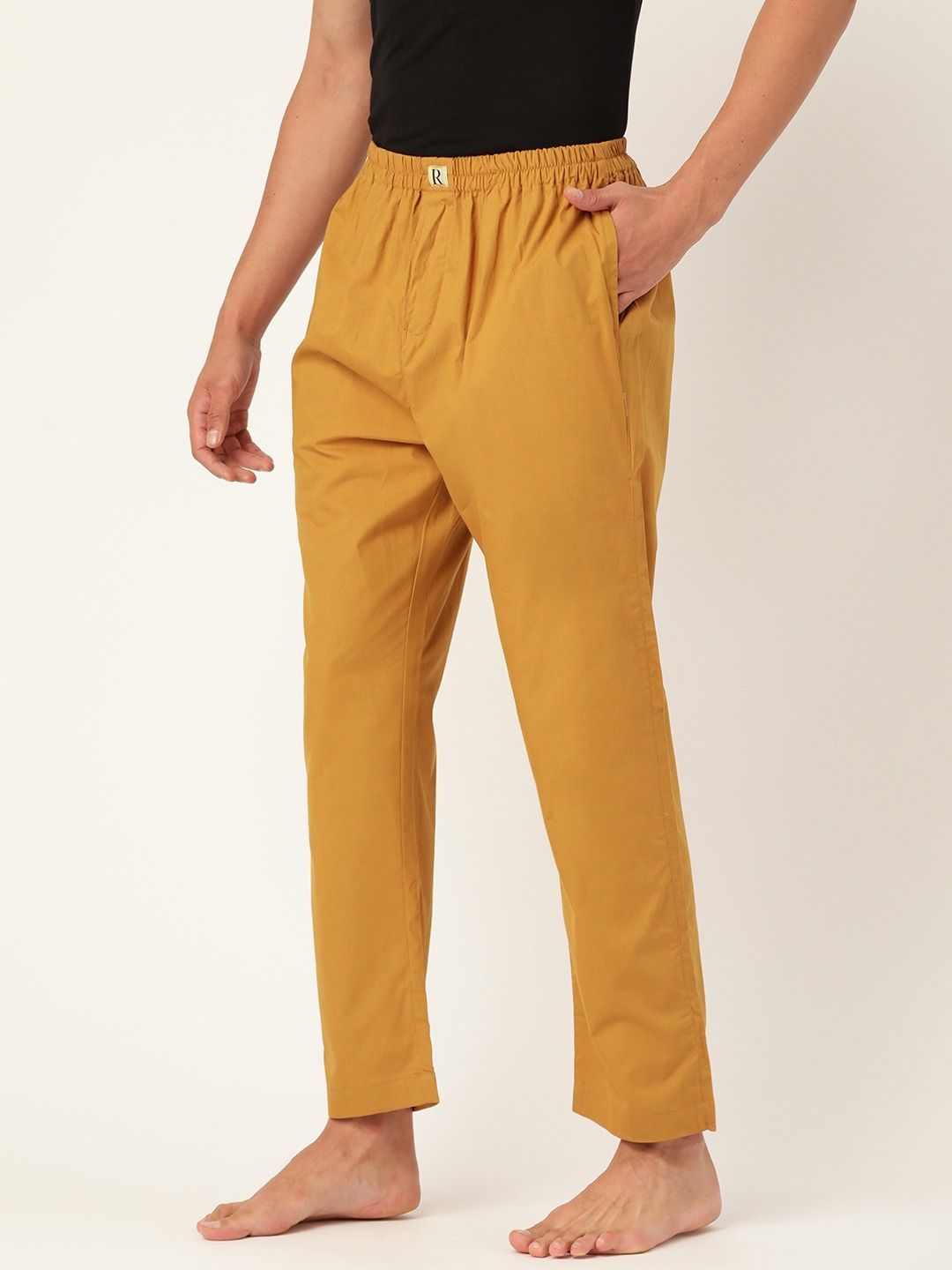 Khaki Pure Cotton Elastic Lounge Wear Pajama Pant Online In India SizeShirt  M Pyjama Length 40 Color Gold