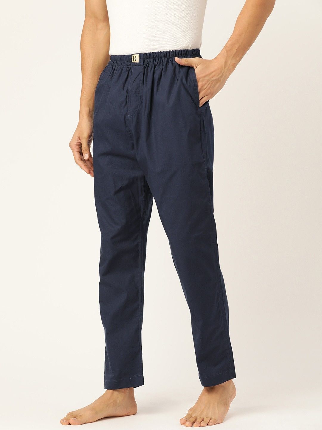 navy pure cotton narrow cut elastic pajama