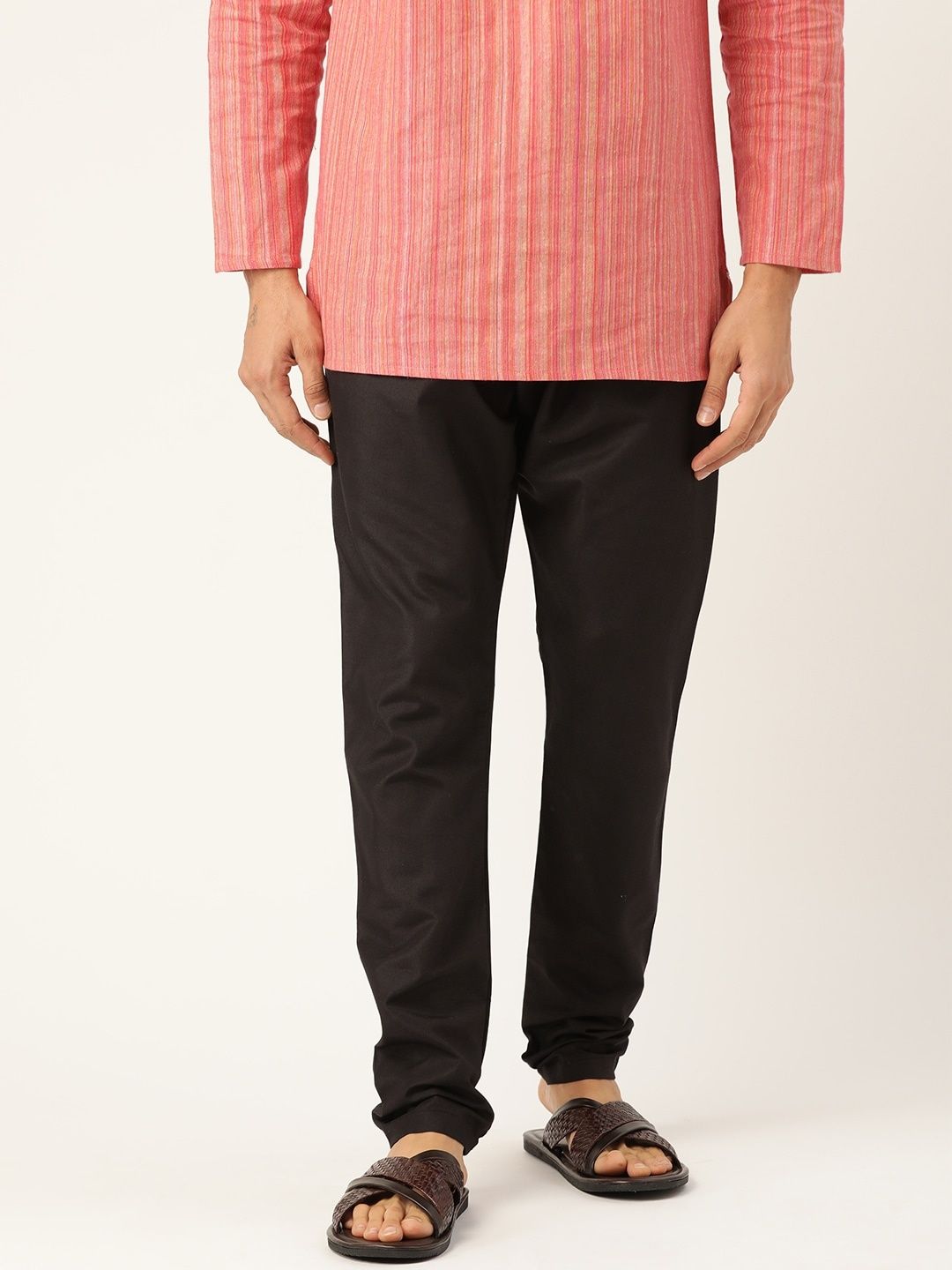 Sojanya (Since 1958), Men's Silk Maroon Kurta & Black Churidar Pyjama Set