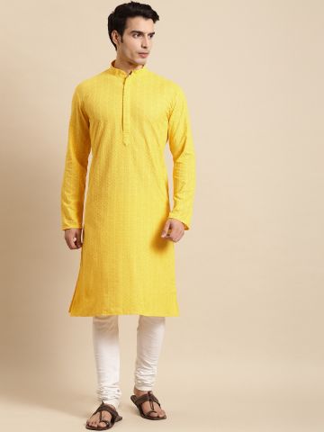 Yellow Chikan Embroidered...