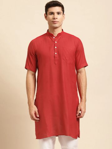 Red Tussar Silk Cotton...