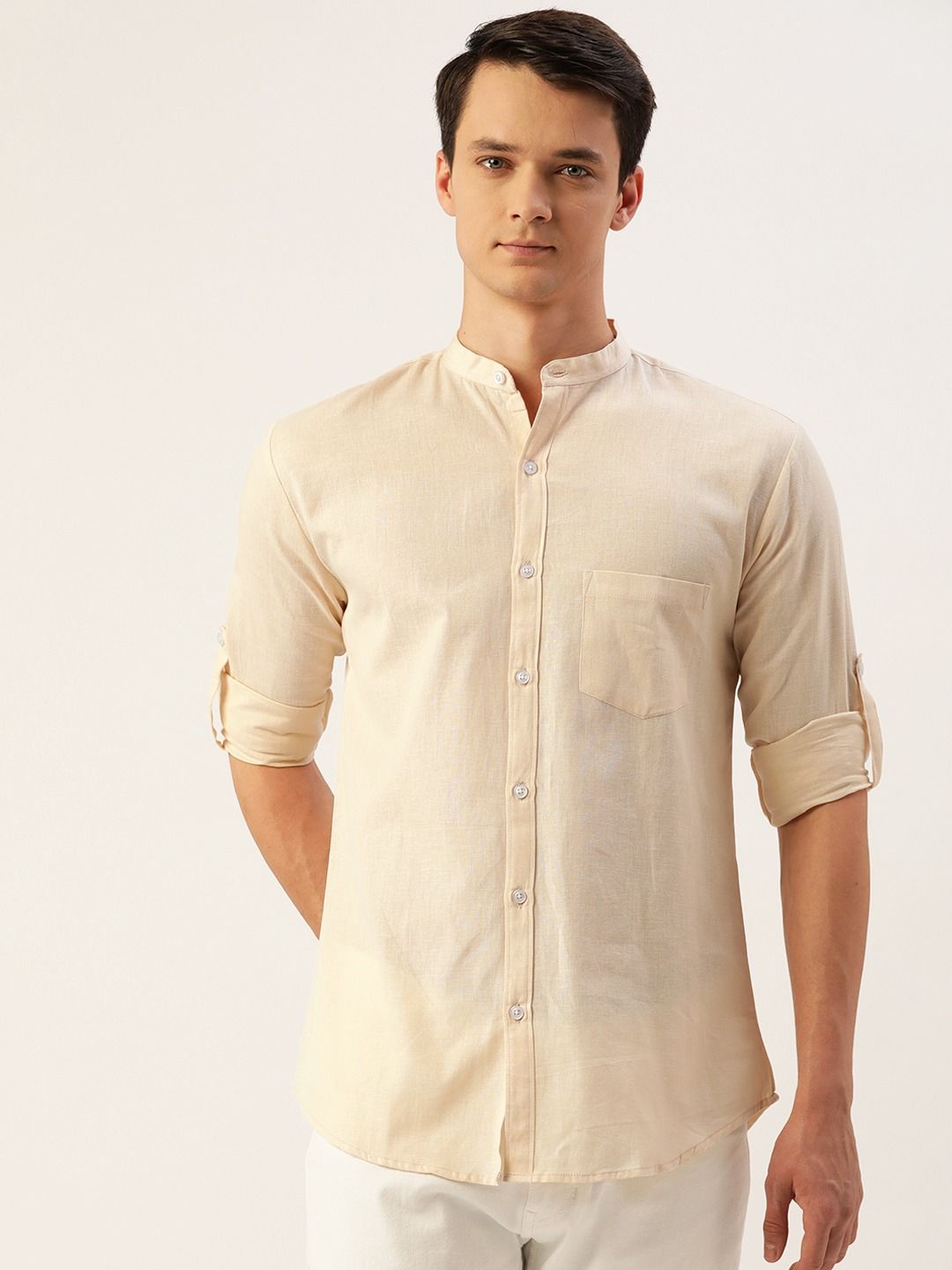 Shuraba Pesimista Prescripción Buy Cream Linen Mandarin Collar Shirt for Men Online in India | JAPs  Premium Urbanwear SizeShirt L Color Beige