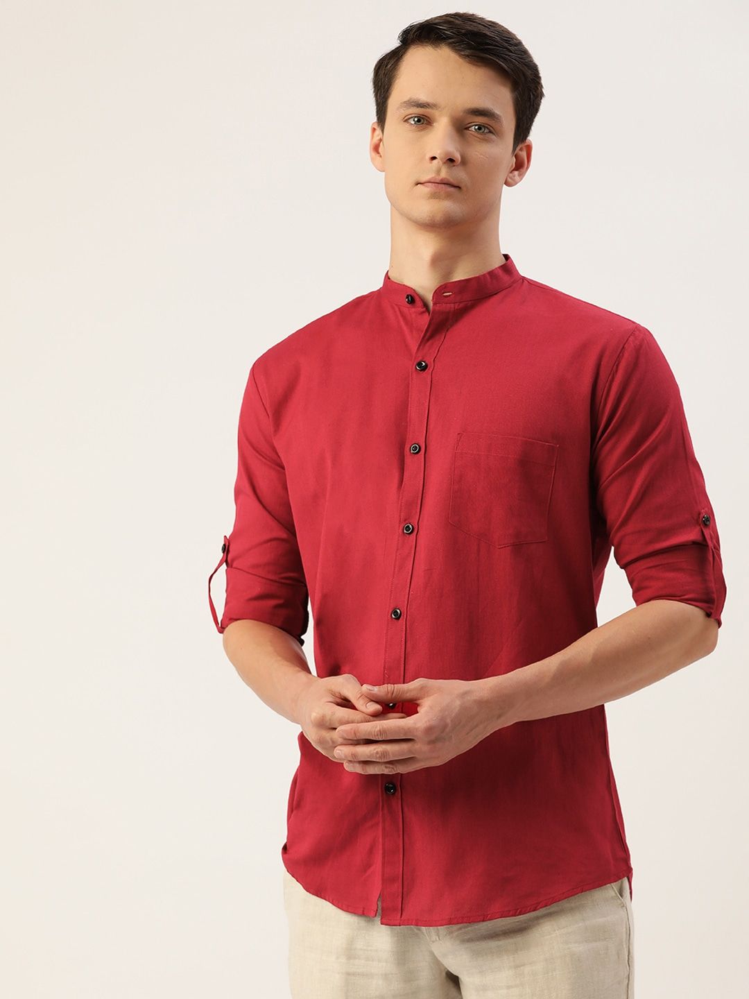 digerir rasguño dinámica Buy Maroon Linen Mandarin Collar Shirt for Men Online in India | JAPs  Premium Urbanwear Color Red SizeShirt L
