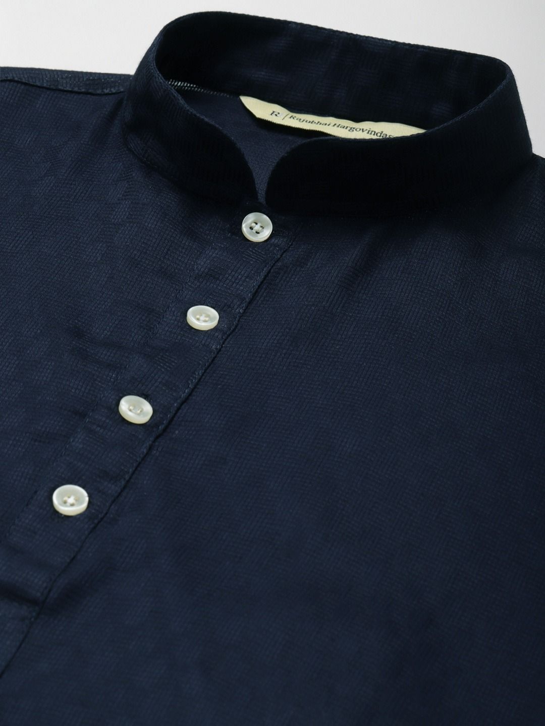 Navy Blue Woven Self Design Premium Cotton Kurta for Men Online ...